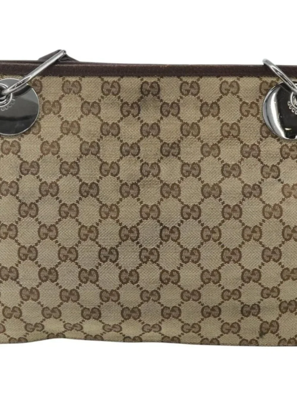 GUCCI GG Canvas Shoulder Bag Beige Brown Silver 120841 Auth am11410